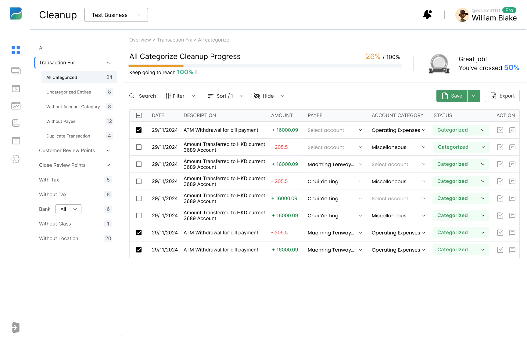Transaction with Categorized